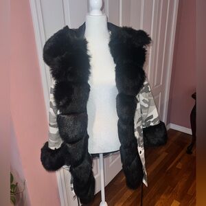 Grey Camo Faux fur lined winter coat